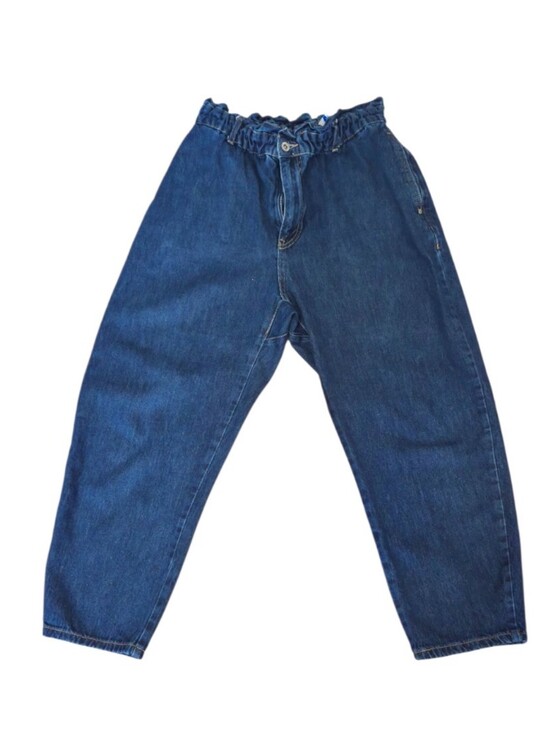 Zara Denim - Zara Paperbag Barrel Leg Jeans Women's Size 10 High Rise 100% Cotton Dark Wash